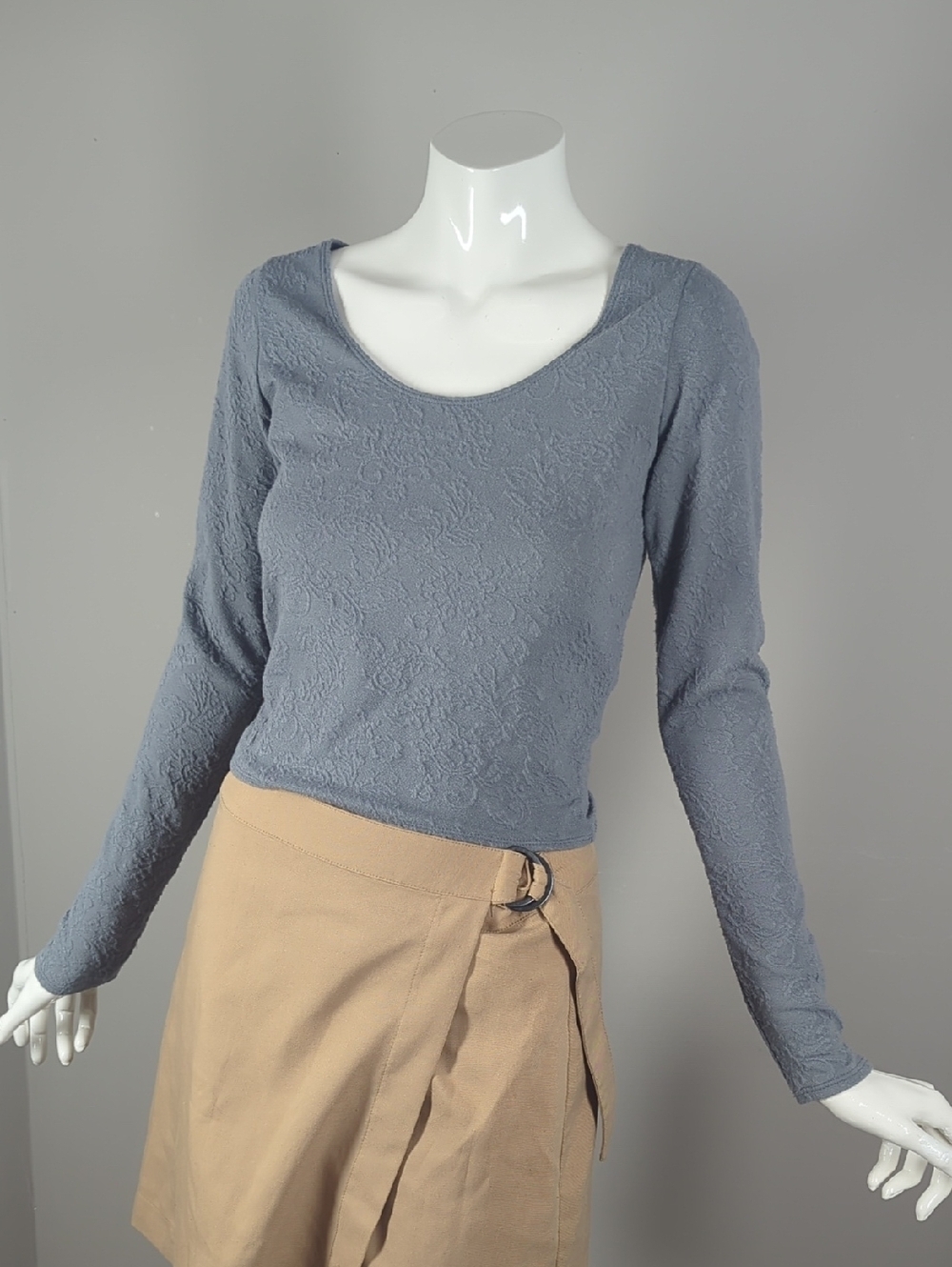 Abercrombie & Fitch Slate Grey Scoop-Neck Long Sleeve Top Textured M